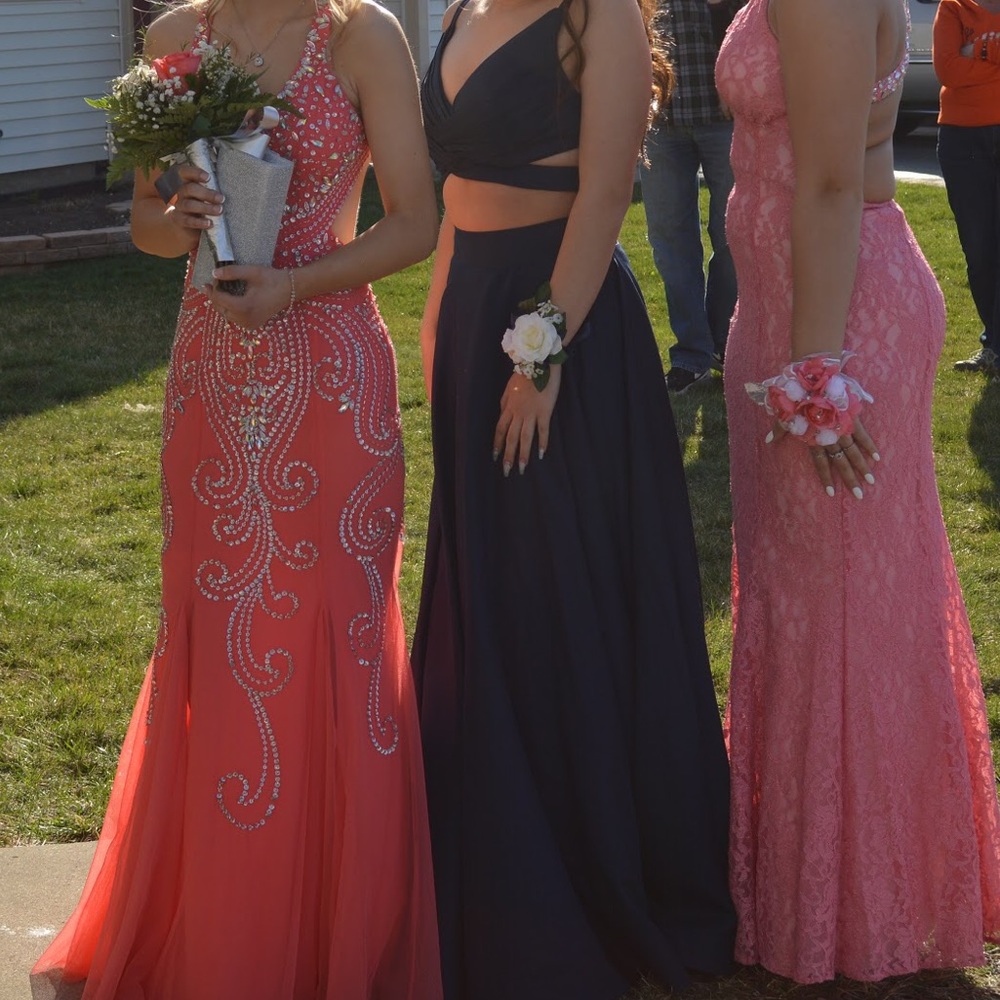 Navy Blue Two Piece Prom Dress